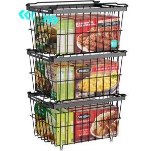 lot 15184 image: Freezer Organizer Bins - 3 Pack Adjustable Width for 5 to 7 Cu.Ft Chest Freezers, Stackable Freezer Wire Storage Baskets for Deep Freezer Organization, Assembly Required, Black - Retail $41