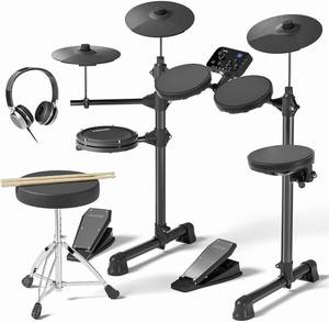 lot 211214 image: Retails for $176 AODSK Electric Drum Set for Beginner with 150 Sounds,4 Quiet Drum Pads,2 Pedal,Throne,Sticks,Electronic Drum with Headphone,AED-400