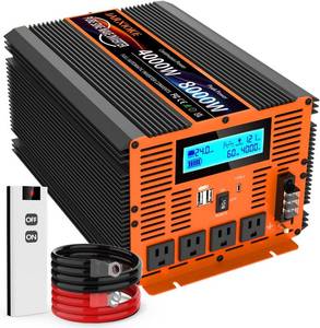 lot 321073 image: Retails for $370 4000 Watt Pure Sine Wave Power Inverter 24V DC to 110V 120V Converter for Family RV Off Grid Solar System Car with Type-C Ports 4 AC Power Outlets Dual USB Ports LCD Display and Remote Control