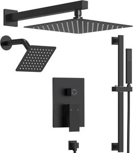 lot 321077 image: Retails for $286 10 High-Pressure Rainfall Shower Faucet with Handheld Spray, Wall Mount Dual Shower Head System with Slide Bar (Matte Black)