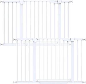lot 330931 image: Retails for $181 Cumbor 2 Pack 29.7-48 Baby Gate for Stairs, Moms Choice Awards Winner-Dog Gate for Doorways, Pressure Mounted Auto-Close Pet Gates for Dogs Indoor, Safety Child Gate with Easy Walk Thru Door,White