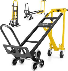 lot 421179 image: Retails for $210 4-in-1 Hand Truck Dolly Heavy Duty Industrial Convertible, 1000 LBS Stair Climbing Cart Utility Cart Converts from Hand Trucks Dolly to Platform Cart Folding Stair Climbing Cart (Yellow)