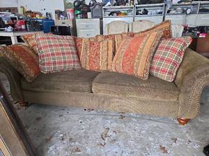 lot 18542 image: Dark Green Sectional Sofa with Decorative Pillows