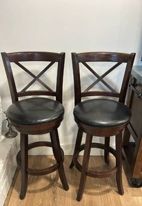 Pair of Dark Wood X-Back Bar Stools