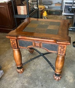 lot 3513 image: Slate Tile Wood End Table