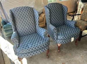 lot 3518 image: Traditional Wingback Chairs with Diamond Pattern - Set of 2