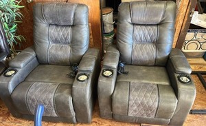 lot 3531 image: Gray Power Recliner Theater Seats with Cup Holders - Set of 2