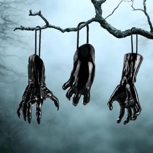lot 7235 image: 3 Pack Halloween Hanging Decorations Outdoor Spooky Reaching Hands Mounted Creepy Hands Farmhouse Rustic Horror Hand Hanging Decor for Yard Lawn Haunted House Party Decor