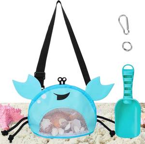 lot 7241 image: Lot of 2, AMOR PRESENT Mesh Baby Beach Bag, Shell Collecting Bag with Shovel Crab-Shaped Adjustable Strap for Holding Shell Sea Pool Sand Toy, Blue