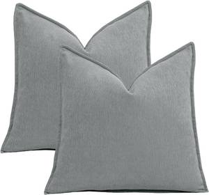 lot 7252 image: Pack of 2 Bluish Grey Decorative Pillow Covers 18x18 Inch Soft Chenille Luxurious Couch Accent Solid Cushion Covers with Elegant Design for Sofa Bedroom Living Room Home Decor