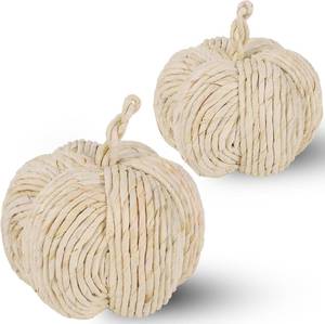 lot 7279 image: winemana 2 Pack Woven Pumpkin Decor - Fall & Thanksgiving Home Decorations, White Pumpkins Farmhouse Autumn Centerpieces for Table, Mantel, Porch Decor (Cattail Material, Assorted Size)