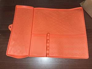 lot 7297 image: BBQ Mat   Orange Color Grill Pad, CooBBQ Grill Mat King Liner  Heat-Resistant Griddle Protector for Outdoor Barbecue, Backyard Parties, Shield, Easy Clean Nonstick Sheet for Smokers, Patio Use Color Is Orange