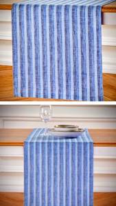 lot 7345 image: Solino Home Linen Table Runner 120 Inches Long - Amalfi Stripe, 100% Pure Linen Bistro Blue Farmhouse Table Runner 14 x 120 Inch for Dining, Spring, Easter