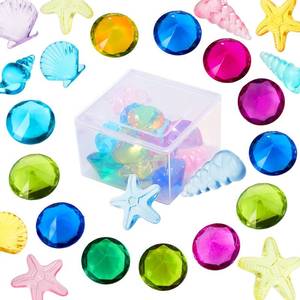 lot 7370 image: Skylety 24 Pcs Diving Gem Pool Toys Ocean Theme Colorful Diamonds Pirate Treasure Diving Gems with Clear Box Marine Animals Gem Acrylic Summer Underwater Gemstone Pool Party Favors(Retro Style)