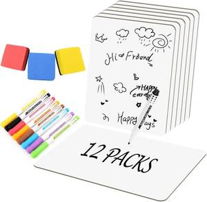 lot 7379 image: Set of 12 Small White Board Dry Erase Boards Classroom 9 x12  Double Sided Personal Whiteboards for Teachers Lapboards Mini Whiteboard Erasers Incl and Colors Pens