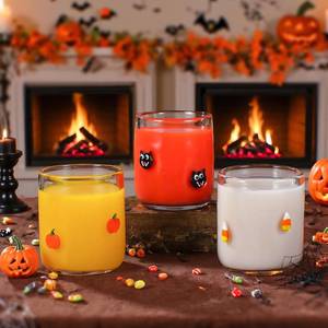 lot 8000 image: 3 Pcs Halloween Icon Juice Glasses, 14oz Pumpkin, Cat, Candy Corn Icon Juice Cups, Stemless Drinking Glasses Set, Ideal for Halloween Fall Thanksgiving Party Gift