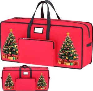 lot 8003 image: 9FT Christmas Tree Storage Bag 600D Oxford Fabric Red Large Christmas Storage Bags with Reinforced Handles and Dual Zippers Heavy Duty Xmas Tree Storage Bag for Artificial Disassembled Trees