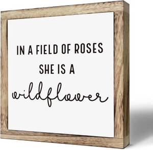 lot 8008 image: Farmhouse Wood Sign, Girls Room Decor, In A Field of Roses She is A Wildflower Sign, Daughter Bedroom Decor, Girl Nursery Decor, Wooden Plaques Box Signs, Decorative Wooden Desk Sign, 9.8  9.8 Inch