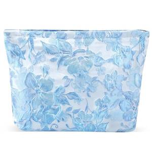 lot 8016 image: ZLFSRQ Flower Makeup Bag Travel Cute Floral Cosmetic Bags for Women Large Toiletry Pouch Zipper Cosmetic Pouch for Purse Aesthetic Embossed Blue Makeup Organizer Bag Portable Toiletry Bags