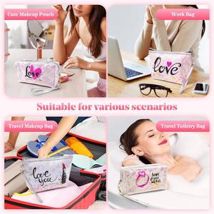 lot 8020 image: Heart & Love Cosmetic Bag for Women & Girls  Gift-Ready Waterproof PU Leather Makeup Organizer  Travel-Friendly Compact & Large Sizes (7  & 9 )