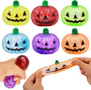 lot 8023 image: 6 Pack Halloween Pumpkin Stress Balls Fidget Toys, Glitter Squishy Squeeze Ball Stress Relief Toys for Kids Girls Boys Party Favors Hallowen Treat Bags 3 pks