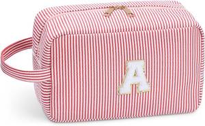 lot 8032 image: Etercycle Pink Makeup Bag, Large Pink Makeup Pouch Personalized Cute Initial Waterproof Makeup Bag Gifts for Women Her Birthday Friends Female Mom Teacher A
