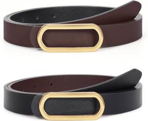 lot 8038 image: Reversible Leather Belt for Dresses Women Jeans Pants Ladies Skinny Belts Thin with Gold Silver Buckle,1 Pack