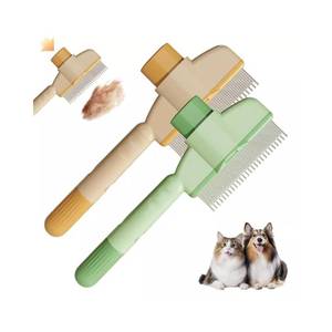 lot 8043 image: Pet Hair Removal Comb Flea Comb New with Release Button for Cat Dog, New Pet Grooming Brush, De-Shedding Dog Hair Comb, Cat Supplies, Pet Grooming Brush Supplies (YellowGreen