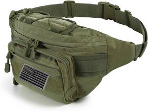 lot 8082 image: Tactical Fanny Pack Military Waist Bag Pack with USA Flag Patch Utility Hip Pack with Adjustable Strap for Outdoors Fishing Cycling Camping Hiking Dog Walking (Army green 2)