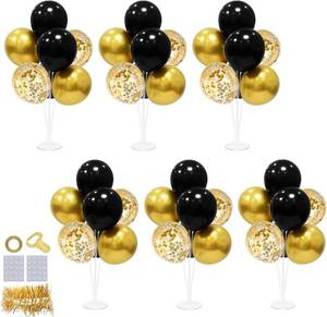lot 8083 image: 6 Set Balloon Stand with Balloons, Pink and Silver Party Decorations, Birthday Graduation Retirement New Years Decorations 2026
