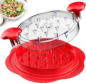 lot 8085 image: Chicken Shredder Large Chicken Breast Shredder Tool Twist with Brush&Fork, Visible Meat Shredder Machine, Anti-Slip Strip, Ergonomic Handle, BPA Free, Suitable for Pork Beef Chicken(Red)