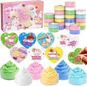 lot 8094 image: Valentines Day Gifts for Kids - 24 Valentines Ice Cream Butter Slime Card Bulk - Valentine Exchange Cards for Girls Boys School Class Classroom Party Favors Age 3 Year and Up