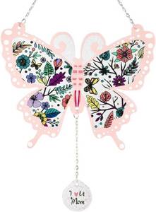 lot 8096 image: VEWOGARDEN Butterfly Suncatcher Stained Glass Window Hanging Ornament Sun Catchers Indoor Window for Bird Lover Mom, Pink
