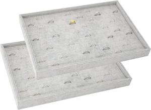 lot 8110 image: Stackable 80-Slot Rings & Earrings OrganizerStorageDisplay Trays, Gray Velvet (2-Pack)