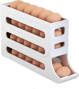 lot 8113 image: 4 Tiers Egg Holder for Fridge  Automatic Egg Rolling Rack, 30 Eggs Storage Rack, Egg Distributor for Refrigerator, Egg Storage Rack for Kitchen (White)