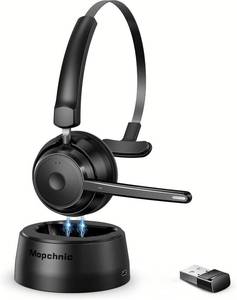 lot 8116 image: Bluetooth Headset, Wireless Headphone with AI Noise-Canceling Microphone On Ear Wireless Headset with USB Dongle for Computer Office
