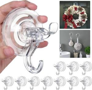 lot 8117 image: Antimbee Suction Cup Hooks, 10 Pack Clear Shower Suction Hooks, Removable Large Suction Cup with Ultra-Thin Adhesive Disc for SmoothUneven Surfaces, Bathroom Suction Hook up to 11 lbs