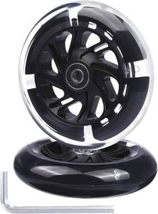 lot 8151 image: 120mm Light Up Flashing Scooter Front Replacement Wheels wBearings for Kids 3-Wheeled Kick Scooters (Black)