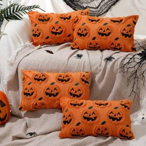 lot 8206 image: Tranqun 4 Pcs Halloween Pillow Covers Fall Pumpkin Ghost Throw Covers 3D Embroidered Faux Fur Cushion Cases for Halloween Thanksgiving Autumn Home Sofa Bed Room Decor(12 x 20,Orange)