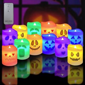 lot 8222 image: Anditoy 12 Pack Halloween Flameless Candles Battery Operated LED Colorful Tealights for Indoor Halloween Decorations Home Halloween Decor