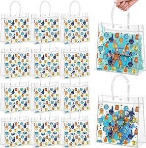 lot 8238 image: Clear PVC Gift Bags with Handle, Transparent Tote, Reusable Treat Bags for Wedding Birthday Shopping Party Supplies(Colorful,9.84x9.84x3.54,Fathers Day)