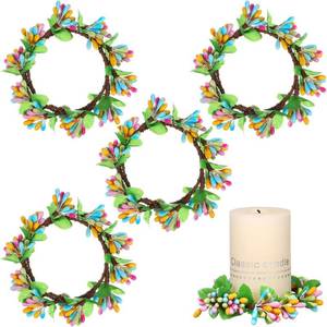 lot 8251 image: Candle Rings Wreaths, 3Pcs Candle Wreath for Easter Decoration, Artificial Berry Small Boho Pillar Holder for Spring Easter Wedding Home Door