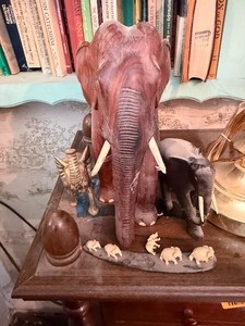 lot 27065 image: Variety of Sculpted Wood and Metal Elephant Figurines