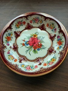 lot 27076 image: Antique Daher Decorated Ware Metal Floral Decor Dish