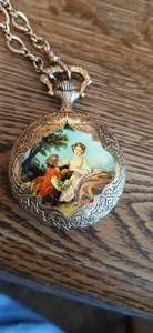 lot 26866 image: Peugeot Mens 14K Hold Plated Vintage 17 Jeweled Pocket Watch with Chain