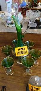 lot 26865 image: Vintage Italian Emerald Green Blown Glass Decanter and Stemmed Glasses Set