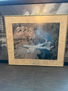lot 27052 image: Framed Photograph Featuring U.S. Air Force KC-135 Stratotanker Flying Past Mount Rushmore