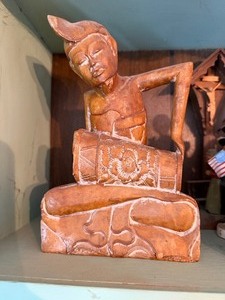 lot 27054 image: Vintage Hand-carved Clay Figurine of a Musician