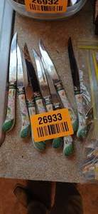 lot 26933 image: Set of Nine Regent Shaffield Forever Sharp Steak Knives with Porcelain Handles Featuring a Floral Design