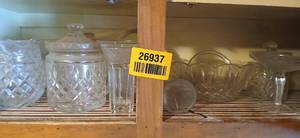 lot 26937 image: Lot of Crystal Including Candy Jars, Basket, Pitcher, and More